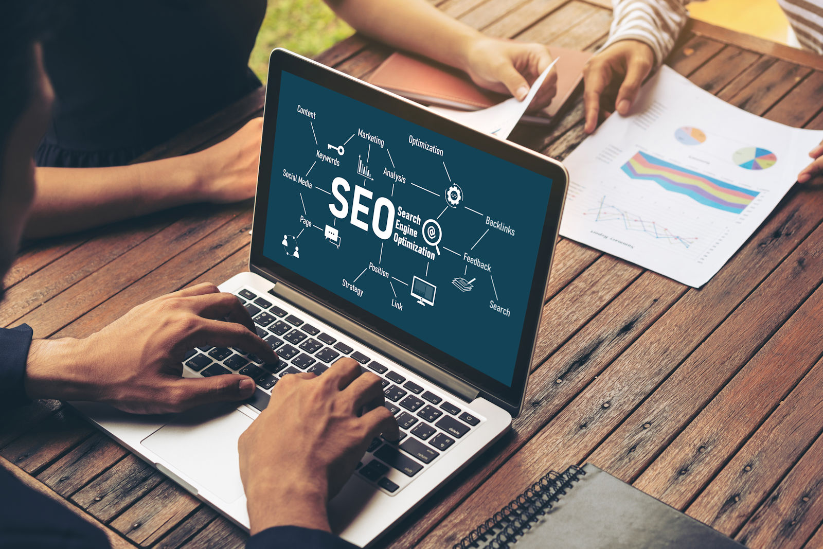 SEO search engine optimization strategy on laptop screen